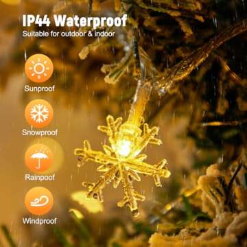 Christmas String Lights, Plug in Fairy Snowflake Lights with 8 Modes Waterproof Indoor/Outdoor String Lights for Home Wedding Party Christmas Holiday Decorations, Warm White