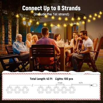Christmas String Lights, Plug in Fairy Snowflake Lights with 8 Modes Waterproof Indoor/Outdoor String Lights for Home Wedding Party Christmas Holiday Decorations, Warm White