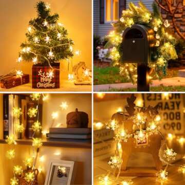 Christmas String Lights, Plug in Fairy Snowflake Lights with 8 Modes Waterproof Indoor/Outdoor String Lights for Home Wedding Party Christmas Holiday Decorations, Warm White