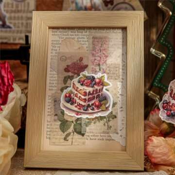 Dwpetzo Vintage Coffee A5 Sticker Book for Journaling, Pre-Cut Dual Material, Decorative Dissert Cake House Stickers for Adults Scrapbooking Supplies Junk Journals Art Crafts