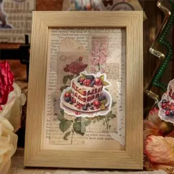 Dwpetzo Vintage Coffee A5 Sticker Book for Journaling, Pre-Cut Dual Material, Decorative Dissert Cake House Stickers for Adults Scrapbooking Supplies Junk Journals Art Crafts