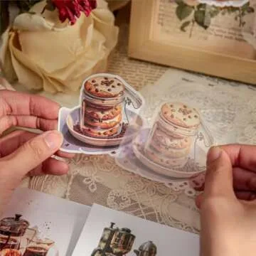 Dwpetzo Vintage Coffee A5 Sticker Book for Journaling, Pre-Cut Dual Material, Decorative Dissert Cake House Stickers for Adults Scrapbooking Supplies Junk Journals Art Crafts