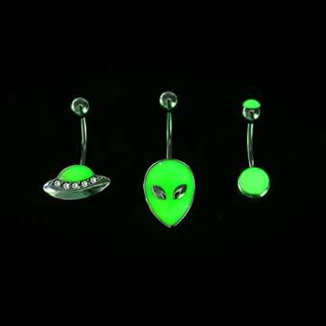COCHARM Alien Belly Button Rings - Glow in the Dark Jewelry