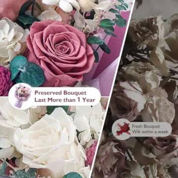 Polylove Forever Flower Bouquet Purple Flower Bouquet Preserved Roses with Bear Gift Box for Wife Mother Anniversary Birthday