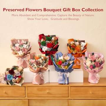 Polylove Forever Flower Bouquet Purple Flower Bouquet Preserved Roses with Bear Gift Box for Wife Mother Anniversary Birthday