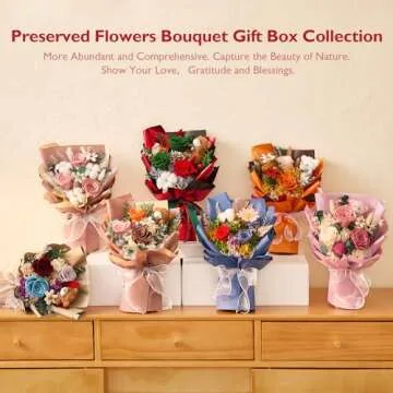 Polylove Forever Flower Bouquet Purple Flower Bouquet Preserved Roses with Bear Gift Box for Wife Mother Anniversary Birthday