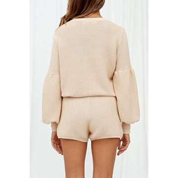 Fixmatti Women Sweater Knit Shorts Set 2 Piece Long Sleeve Sweater Sweatsuits S