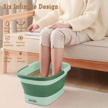 Collapsible Foot Bath Basin for Soaking Feet,Pedicure Foot Spa, Foot Tub with Handles and Massage Acupoint,Multifunction Collapsible feeting Soak Tub-Green