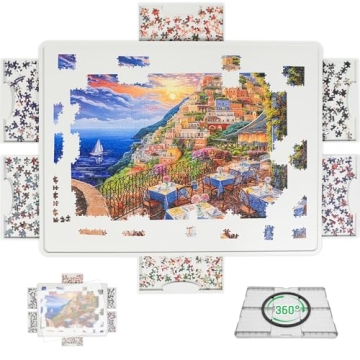 BuilderButler Rotating Puzzle Board for 1500 Pieces with 6 Sliding Drawers and Cover – 360° Lazy ...