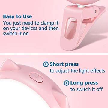 OURRY Selfie Clip on Ring Light, Mini Rechargeable 9 Level Adjustable Brightness Modes with 32 LED, 2-8 Hours, USB Flash Lighting for iPhone/Android, Cell Phone Photography,Video, Vlogging - Pink