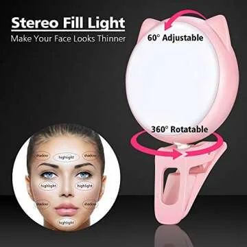 OURRY Selfie Clip on Ring Light, Mini Rechargeable 9 Level Adjustable Brightness Modes with 32 LED, 2-8 Hours, USB Flash Lighting for iPhone/Android, Cell Phone Photography,Video, Vlogging - Pink