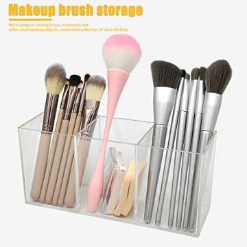 Cerpourt Clear Makeup Brush Organizer,Acrylic Cosmetic Brushes Storage Holder with 3 Slots,Pencil Pe...