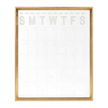 Kate and Laurel Calter Erasable Acrylic Monthly Wall Calendar, 25.5x31.5, Gold