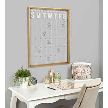 Kate and Laurel Calter Erasable Acrylic Monthly Wall Calendar, 25.5x31.5, Gold