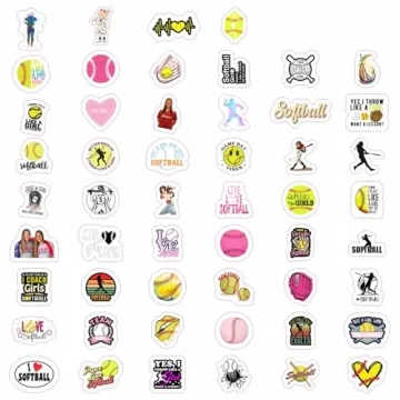 BulbaCraft 100Pcs Waterproof Softball Stickers for Girls
