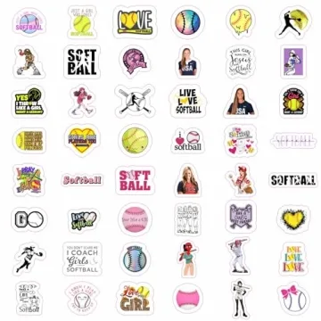 BulbaCraft 100Pcs Waterproof Softball Stickers for Girls