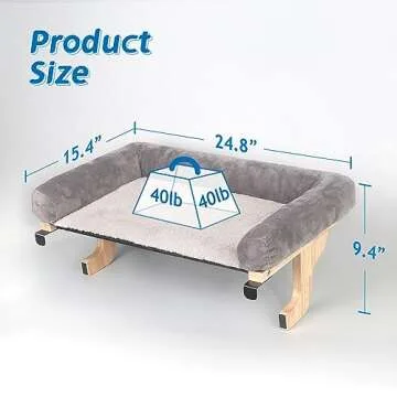 Zakkart Cat Perch for Window Sill with Bolster - Orthopedic Hammock Design with Premium Hardwood & Robust Metal Frame - Cat Window Seat for Large Cats and Kittens - Natural Color Wood with Gray Bed