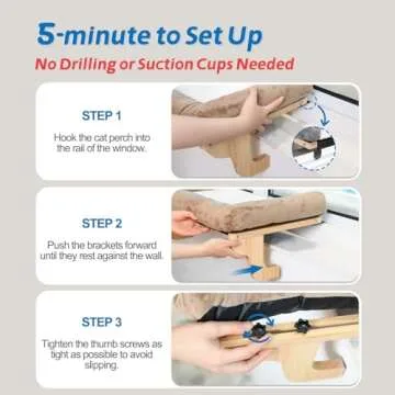 Zakkart Cat Perch for Window Sill with Bolster - Orthopedic Hammock Design with Premium Hardwood & Robust Metal Frame - Cat Window Seat for Large Cats and Kittens - Natural Color Wood with Gray Bed