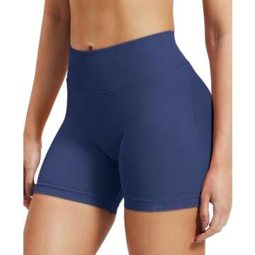 VOYJOY Women Workout Impact Shorts 3.6"/ 4.5"/ 6" Scrunch Butt Lifting Gym Seamless Booty Biker Shorts Blue Grey