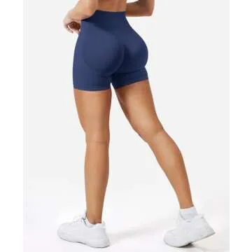 VOYJOY Women Workout Impact Shorts 3.6"/ 4.5"/ 6" Scrunch Butt Lifting Gym Seamless Booty Biker Shorts Blue Grey
