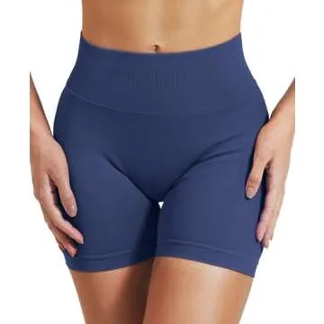VOYJOY Women Workout Impact Shorts 3.6"/ 4.5"/ 6" Scrunch Butt Lifting Gym Seamless Booty Biker Shorts Blue Grey