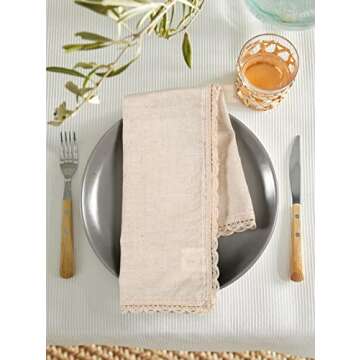 Ramanta Home Cloth Dinner Napkins Set of 12 Cotton Flax Fabric 20x20 Inch - Washable Fall Colors Table Linen Napkin for Christmas, Thanksgiving, Wedding, Cocktails or Everyday Use - Natural