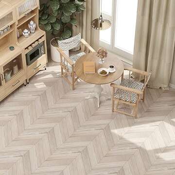 Oxdigi Peel and Stick Herringbone Vinyl Flooring Roll 23"x 118"/19 Sq.Ft, Self Adhesive Vinyl Floor Tiles Wood Plank Flooring Waterproof Wear-Resistant for Any Room, DIY Floor Coverings, Light Wood