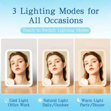 Gtinli 360° Rotating LED Makeup Mirror Rechargeable Travel Vanity Mirror with Lights Dimmable 3 Color LED and Brightness Portable Mirror for Desk Lighted Compact Travel Mirror with Touch Screen