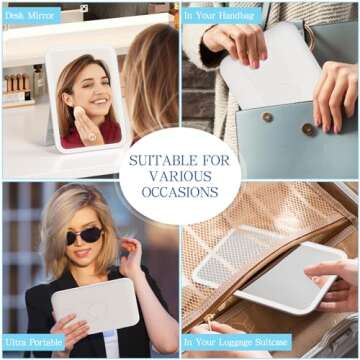 Gtinli 360° Rotating LED Makeup Mirror Rechargeable Travel Vanity Mirror with Lights Dimmable 3 Color LED and Brightness Portable Mirror for Desk Lighted Compact Travel Mirror with Touch Screen