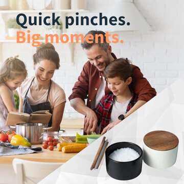 Set of 2 Salt and Pepper Bowls for Countertop - Modern Ceramic Salt Cellar with Lid Set - Minimalist...