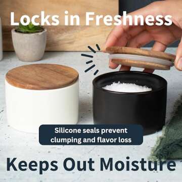 Set of 2 Salt and Pepper Bowls for Countertop - Modern Ceramic Salt Cellar with Lid Set - Minimalist Salt Containers for Fresh Spices - Stylish and Functional Salt Storage for Any Kitchen