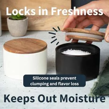 Set of 2 Salt and Pepper Bowls for Countertop - Modern Ceramic Salt Cellar with Lid Set - Minimalist Salt Containers for Fresh Spices - Stylish and Functional Salt Storage for Any Kitchen