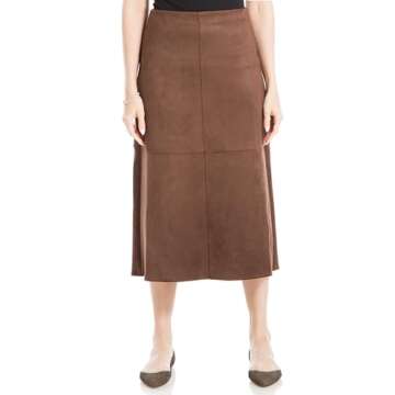Max Studio Women's Faux Suede High Waist A-Line Midi Skirt US Small, Sequoia