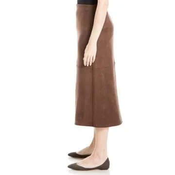 Max Studio Women's Faux Suede High Waist A-Line Midi Skirt US Small, Sequoia