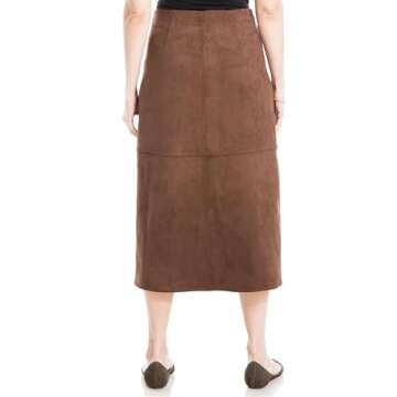 Max Studio Women's Faux Suede High Waist A-Line Midi Skirt US Small, Sequoia