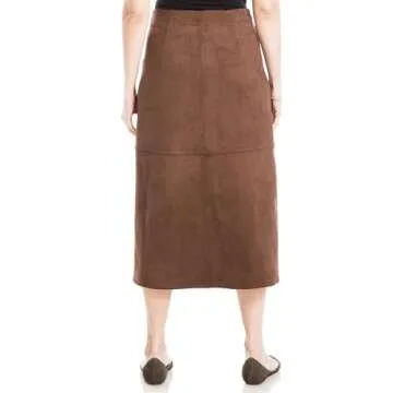 Max Studio Women's Faux Suede High Waist A-Line Midi Skirt US Small, Sequoia