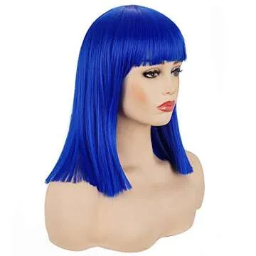 Morvally Blue Short Bob Wig Heat Resistant Costume Wig