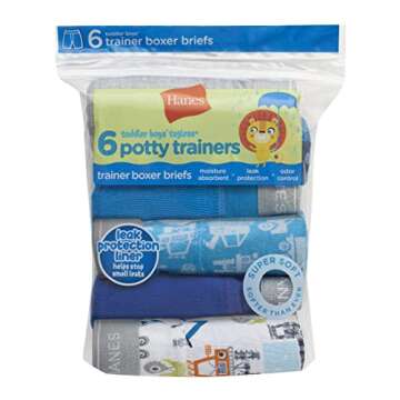 Hanes Boys' Potty Trainer Underwear, Available, 6-Pack, Boxer Briefs-Blue/Gray Assorted-6 Pack, 2-3T
