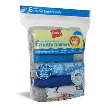 Hanes Boys' Potty Trainer Underwear, Available, 6-Pack, Boxer Briefs-Blue/Gray Assorted-6 Pack, 2-3T