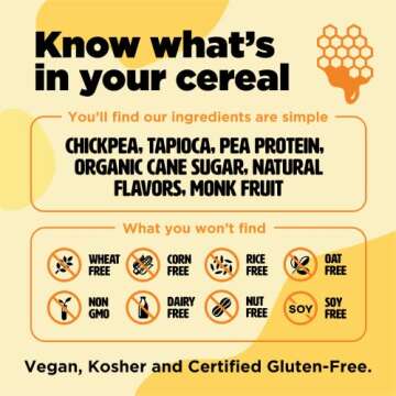 Protein and Gluten-Free Breakfast Cereal by Three Wishes (1-Pack) - High Protein and Low Sugar Snack - Vegan, Kosher, Grain-Free and Dairy-Free - Non-GMO (Honey)