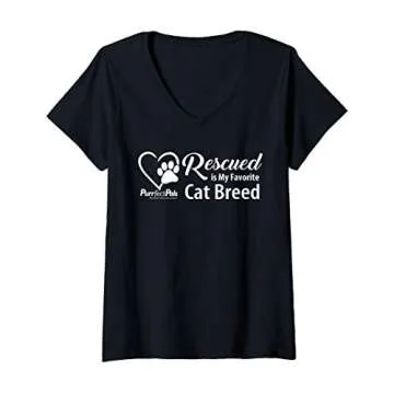 Womens "Rescued is My Favorite Cat Breed" V-Neck T-Shirt - Purrfect Pals Design