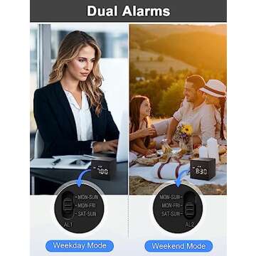 JALL Digital Alarm Clock, with Wooden Electronic LED Time Display, Dual Alarm, 2.5-inch Cubic Small Mini Wood Made Electric Clocks for Bedroom, Bedside, Desk, Black