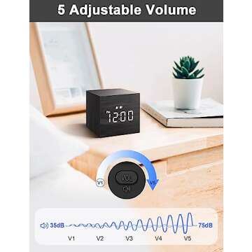 JALL Digital Alarm Clock, with Wooden Electronic LED Time Display, Dual Alarm, 2.5-inch Cubic Small Mini Wood Made Electric Clocks for Bedroom, Bedside, Desk, Black