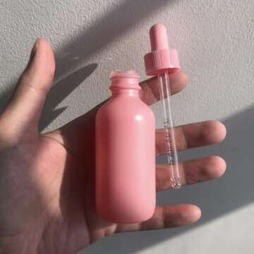 seafulee 2 oz Pink Coated Glass Dropper Bottles (60ML) with Glass Eye Dropper, UV Safe Bottles for E...