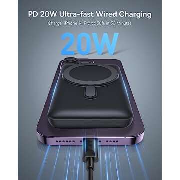 Baseus Magnetic Power Bank, Wireless Portable Charger 10K for Magsafe Battery Pack,20W Fast Charging USB-C for iPhone 15/14/13/12 Series Samsung etc,(Blue)