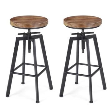 VILAVITA Vintage Adjustable Bar Stools - Rustic Industrial Swivel Seats