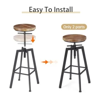 VILAVITA Vintage Adjustable Bar Stools Rustic Industrial Swivel