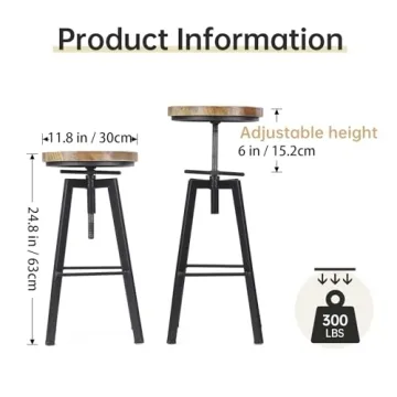 VILAVITA Vintage Adjustable Bar Stools Rustic Industrial Swivel
