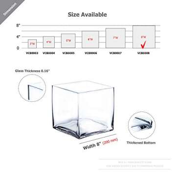 WGV Cube Glass Vase, Candle Holder, 8"x8"x8", Clear Elegant Floral Accent Container Planter Terrariu...