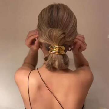 papasgix Metal Hair Ties for Women - Stylish Gold Ponytail Cuffs for Thick Hair